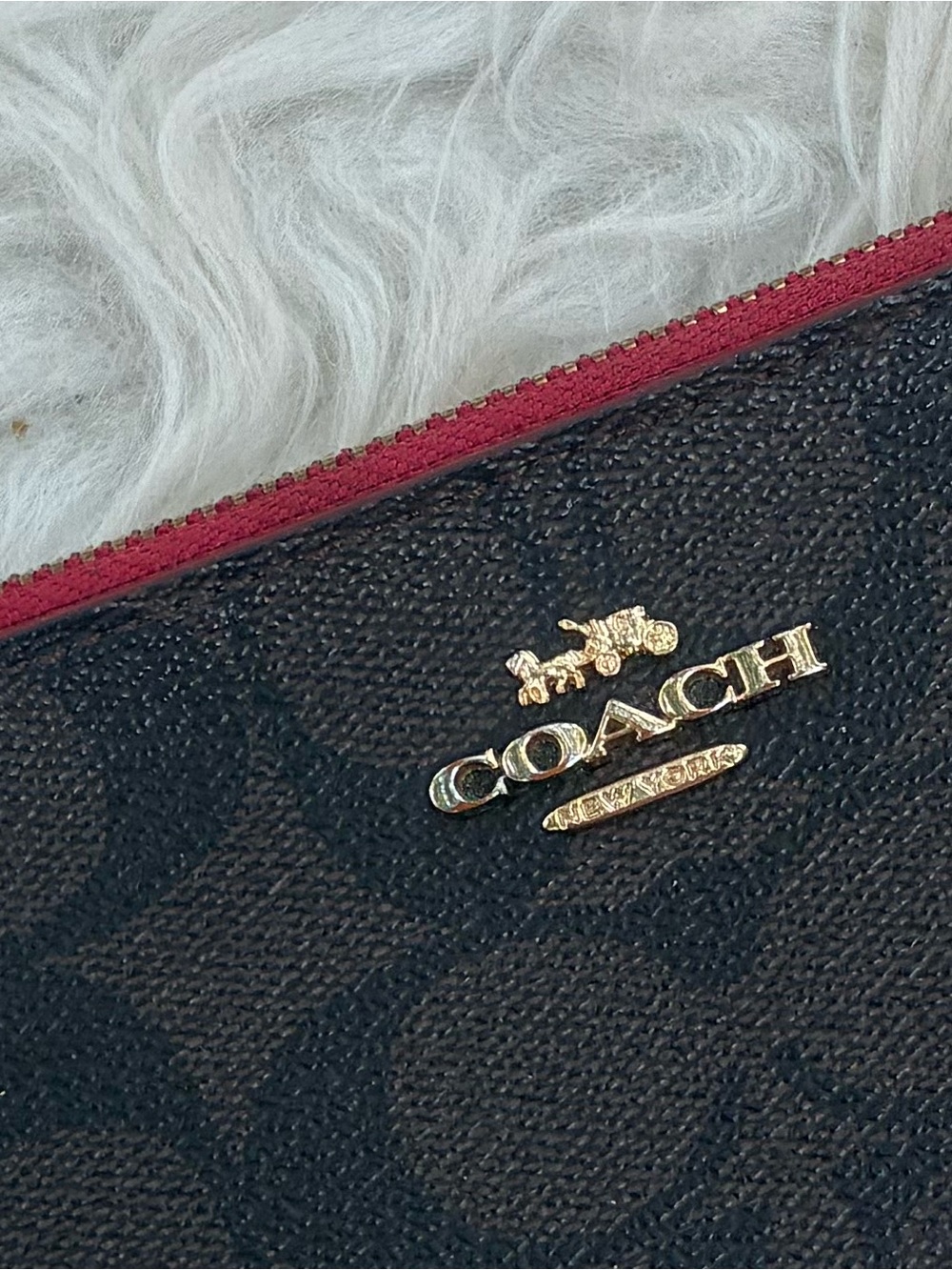 COACH Double-Zip Women's Wristlet Pouch in Red Trim